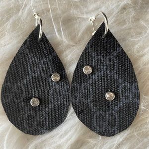 - 🆕💙upcycled Luxury Inspired big tear drop Earrings with silver hoops